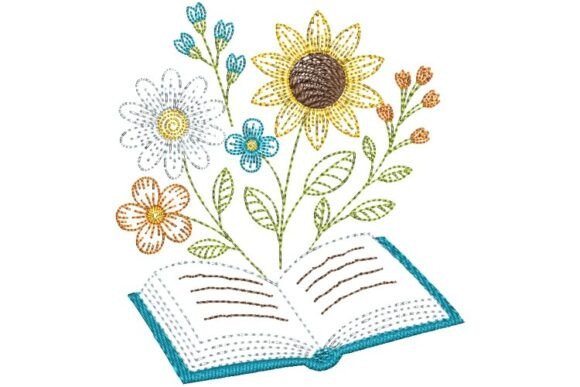 Book and Flowers: A Charming Embroidery Design