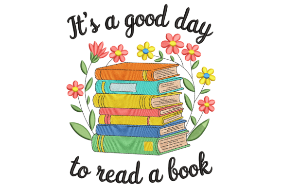 Book Stack with Flowers: A Charming Embroidery Design
