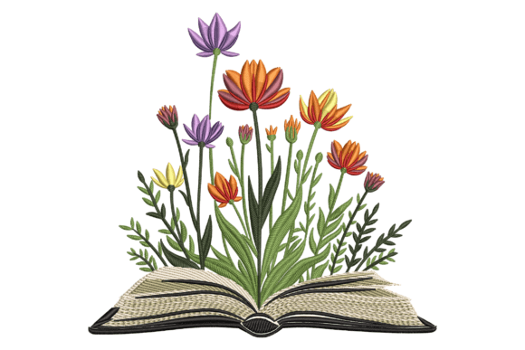 Book with Blooming Flowers: A Charming Embroidery Design