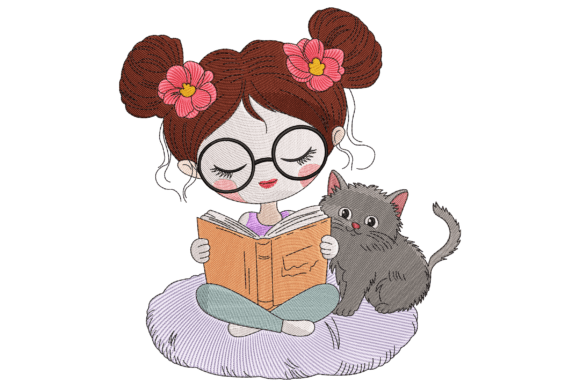 Charming Book Girl with Cat for Holiday Gifts