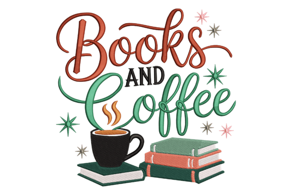 Charming Books and Coffee Embroidery Design