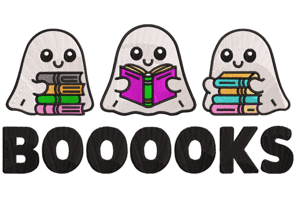 Charming Ghosts with Books Embroidery Design
