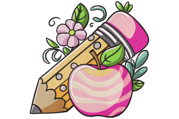 Charming Pencil and Apple for Seasonal Embroidery