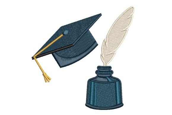 Elegant Graduation Hat with Ink and Quill