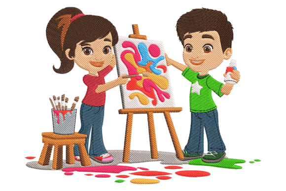 Kids with Art Supplies Embroidery: A Designer's Review