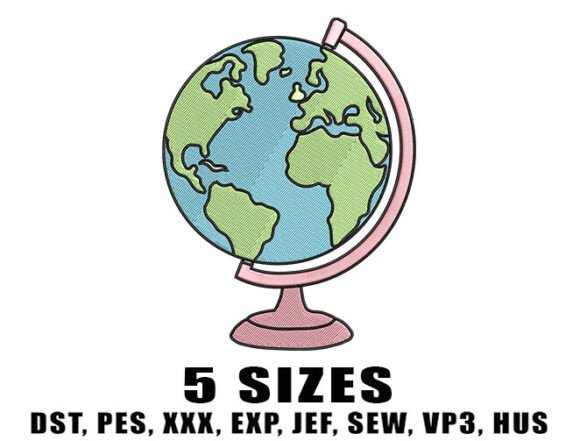 Pastel Globe Map Embroidery Designs